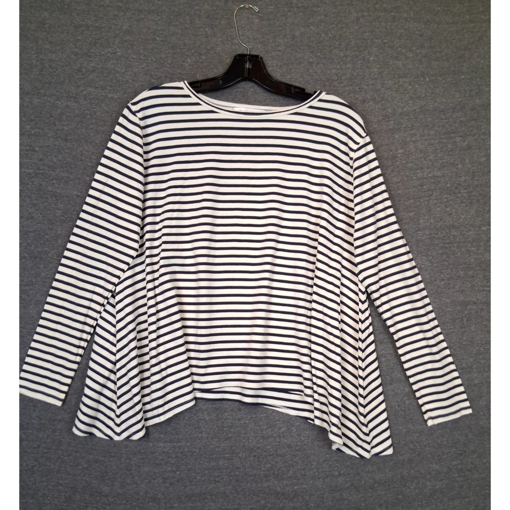 Cabi Womens Shirt Small Blue White Stripe Asymmetric Breton Nautical New England